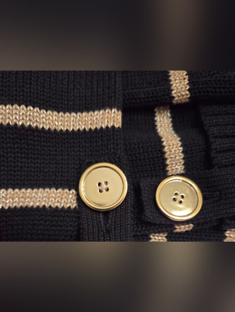 NWT Jones New York Black and Gold Striped Crewneck Sweater Size MP - Picture 3 of 14